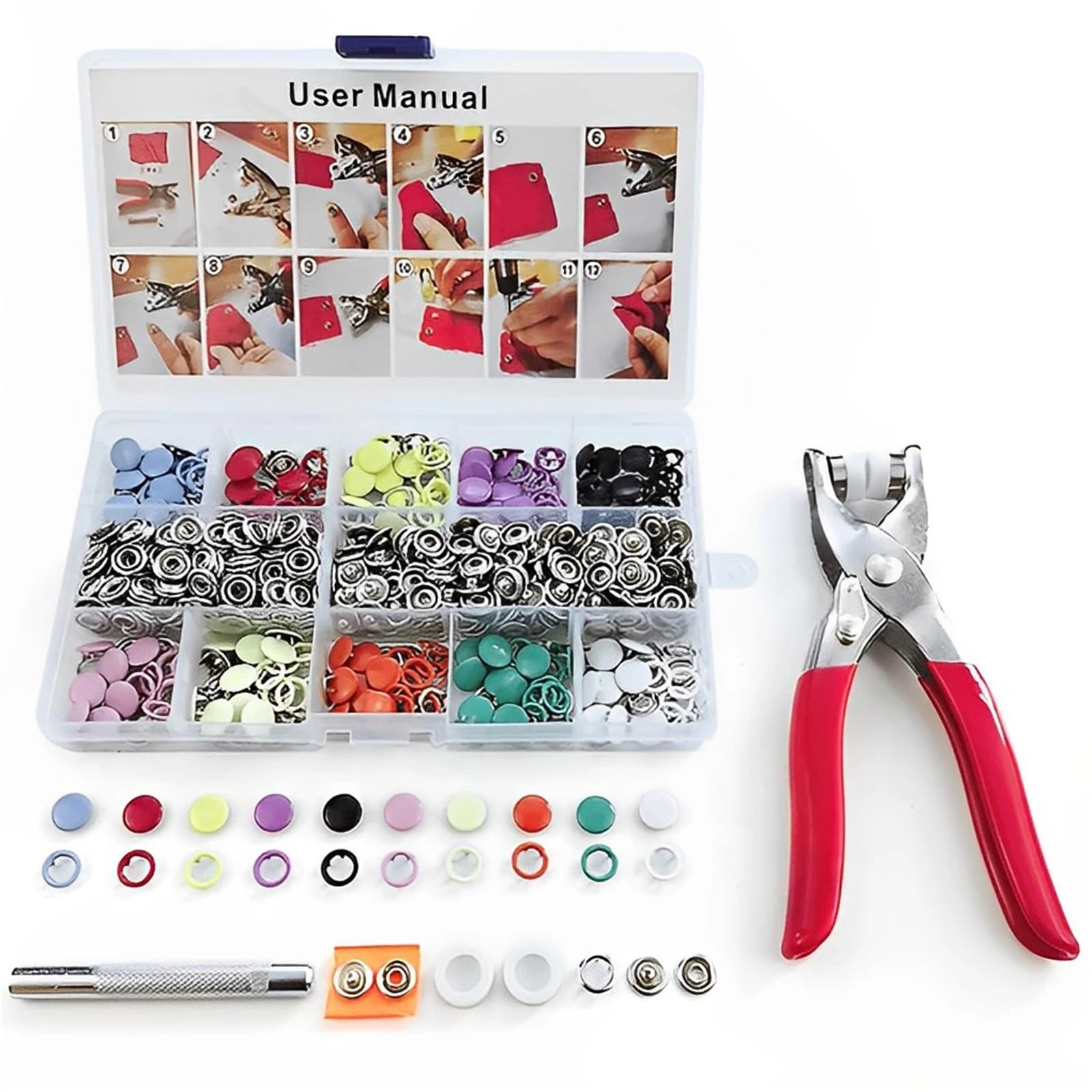 Xinglongs With Tools Snap Button Fastener Kit 200Pcs Snap Fastener Kit With Pliers For Sewing Crafts Fabric Buttons