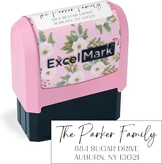 ExcelMark Personalized Return Address Stamp - Customize Your Address Stamp with Elegant Designs, Vibrant Colors & Patterns – Perfect for Mail, Invitations & Gifts (Pink Mount, Santa Catalina)