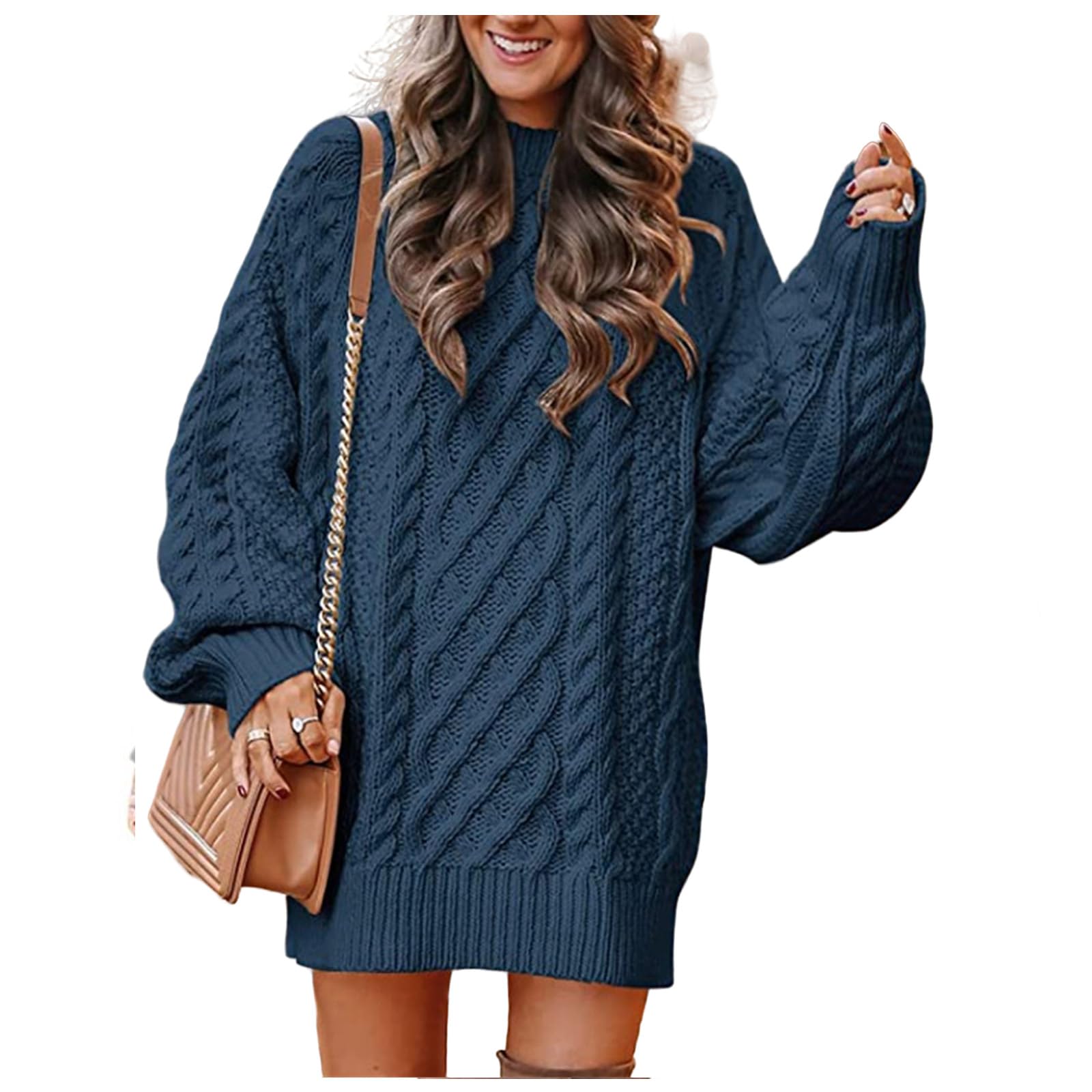 Womens Oversized Sweaters Cable Knit Long Sleeve Crewneck Sweater Loose Tunic Tops Fall Outfit Vacation Winter Clothes