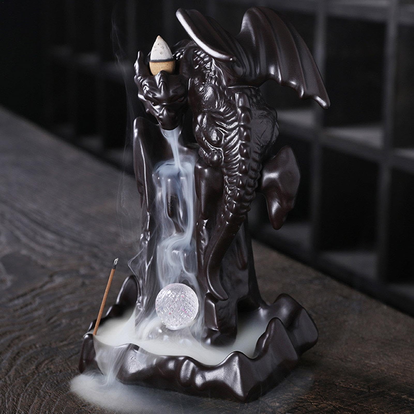 Porta incenso a flusso in ceramica | Porta incenso in ceramica fatto a | mano con drago e Bruciatore di incenso a riflusso a cascata - Utilizzato per la decorazione della sala da tè 'ufficio