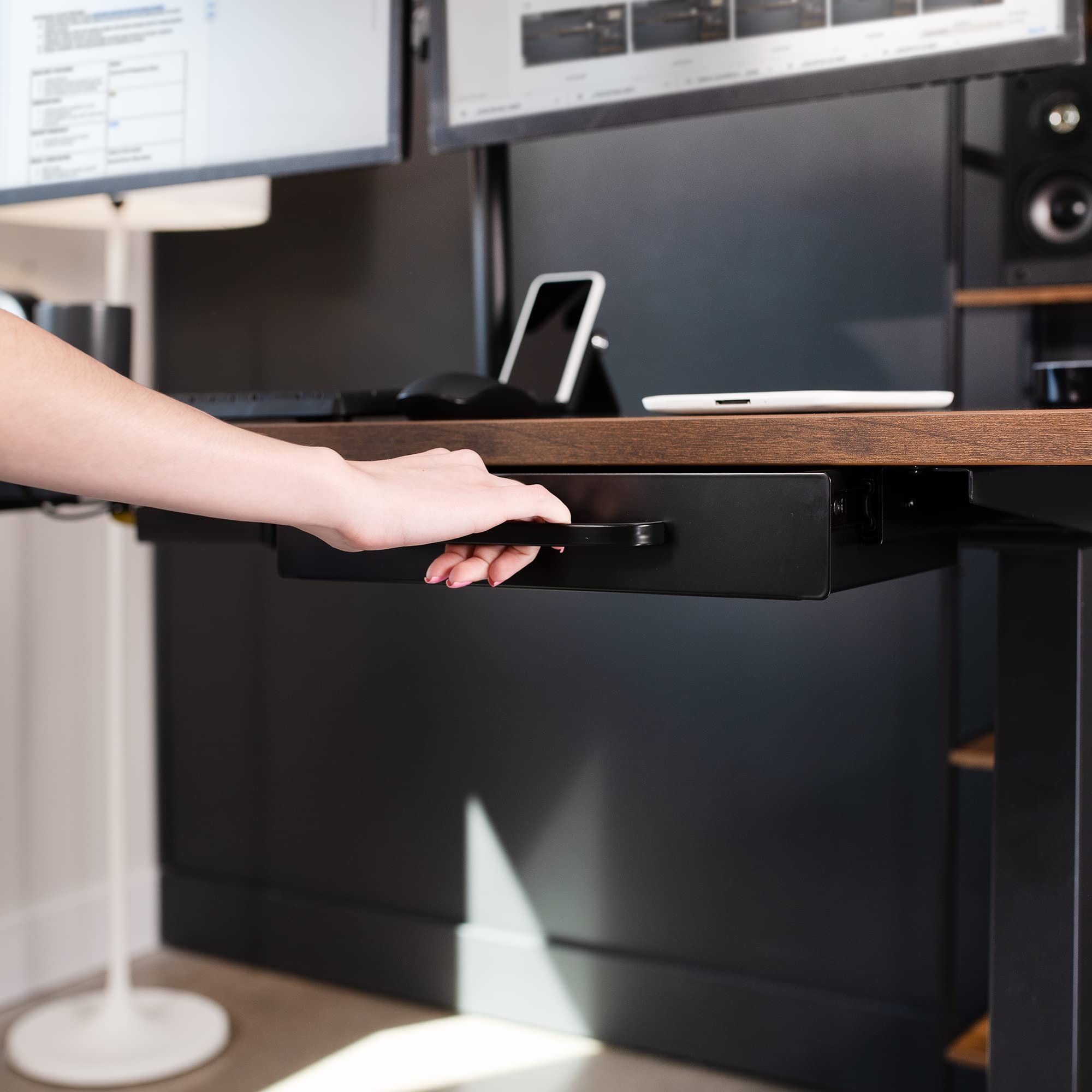 VIVO DESK-DR1H-B ausziehbare Schublade unter dem Schreibtisch, ausziehbarer Griff, Aufbewahrungs-Organizer für Sitz-/Steharbeitsplatz, Schwarz, 33 cm