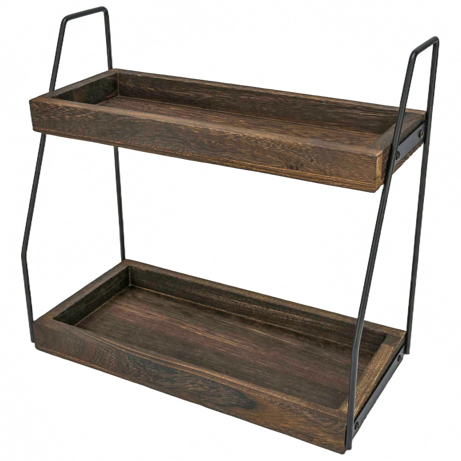 XUDREZ Kaffee Organizer, 2-stöckig Kaffeebar Zubehör Organizer Holz kaffeestation tassenregal, Küchenorganizer Gewürzregal Holz Gewürzaufbewahrung für Küche, Zuhause, Büro