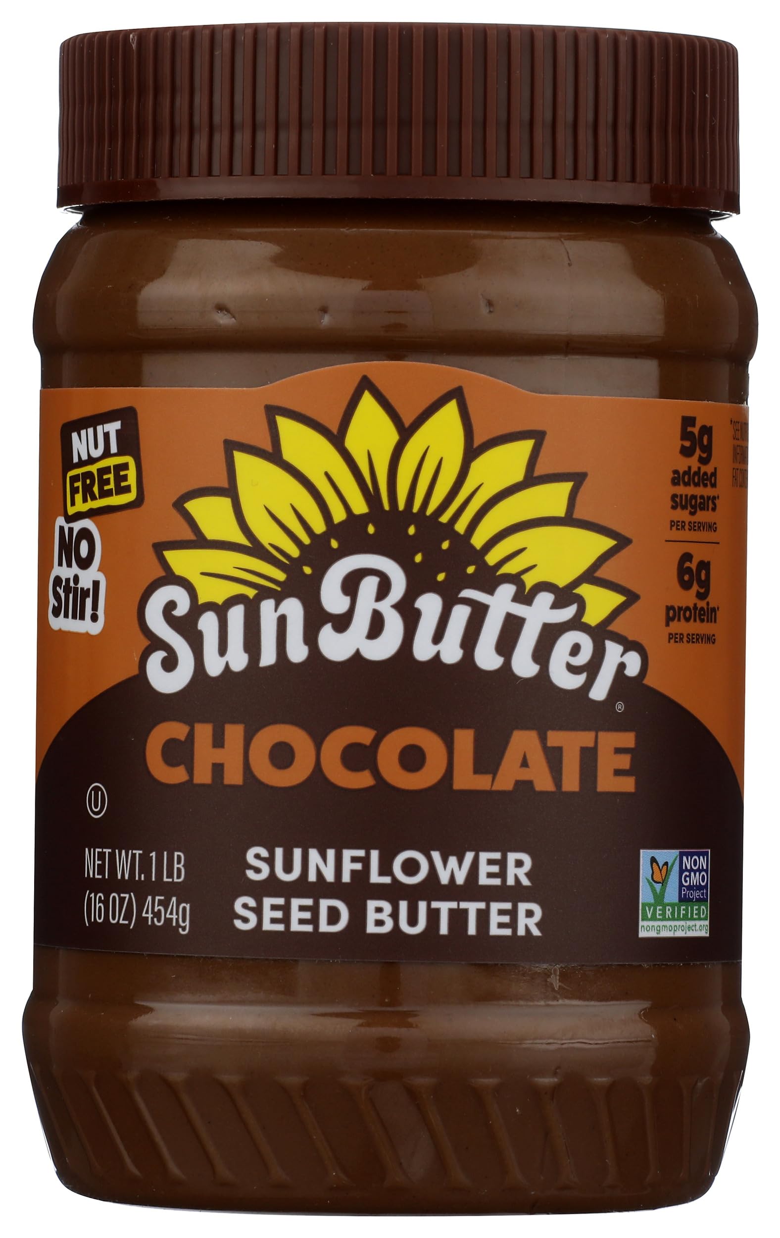 SunButterChocolate Sunflower Seed Butter, 16 oz Nut-Free Spread with 7g Plant-Based Protein, Roasted Rich & Savory Flavor, Smooth Texture | Vegan, Kosher & Non-GMO