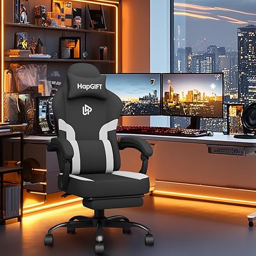 Miniatura 8 de HapGIFT - Sillas para videojuegos, silla de computadora con reposapiés y soporte lumbar de masaje, silla giratoria ergonómica, sillas reclinables