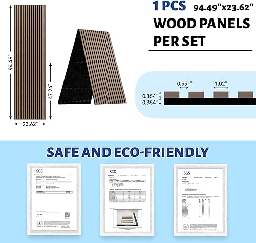 Miniatura 3 de AKK-Star - Paneles de pared de listones de madera acústica plegados, 1 paquete de 94.4 x 23.6 x 0.7 pulgadas, se pliega a 2 paneles de pared 3D de