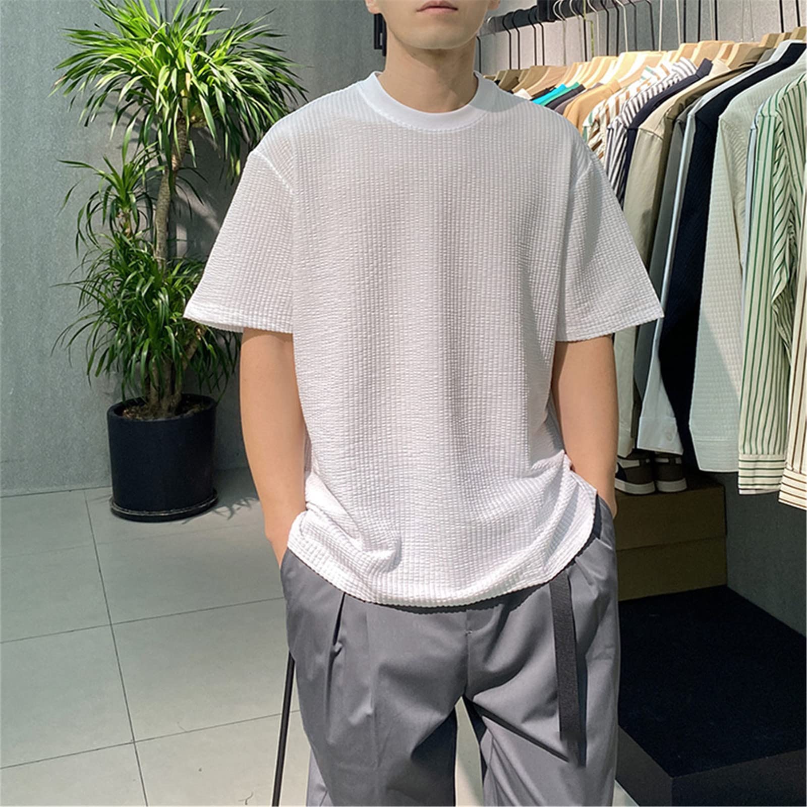 Camiseta de algodón para hombre, camiseta básica de verano de color sólido, manga corta, estilo casual