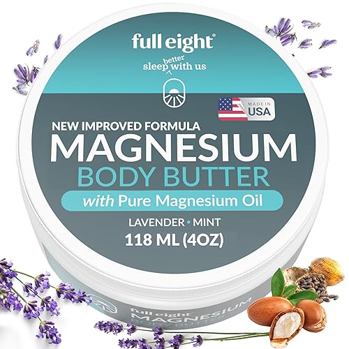 Full Eight Mantequilla corporal de magnesio de rápida absorción Piernas inquietas, RLS, apoyo para dormir Natural, orgánica, con Kokum y manteca
