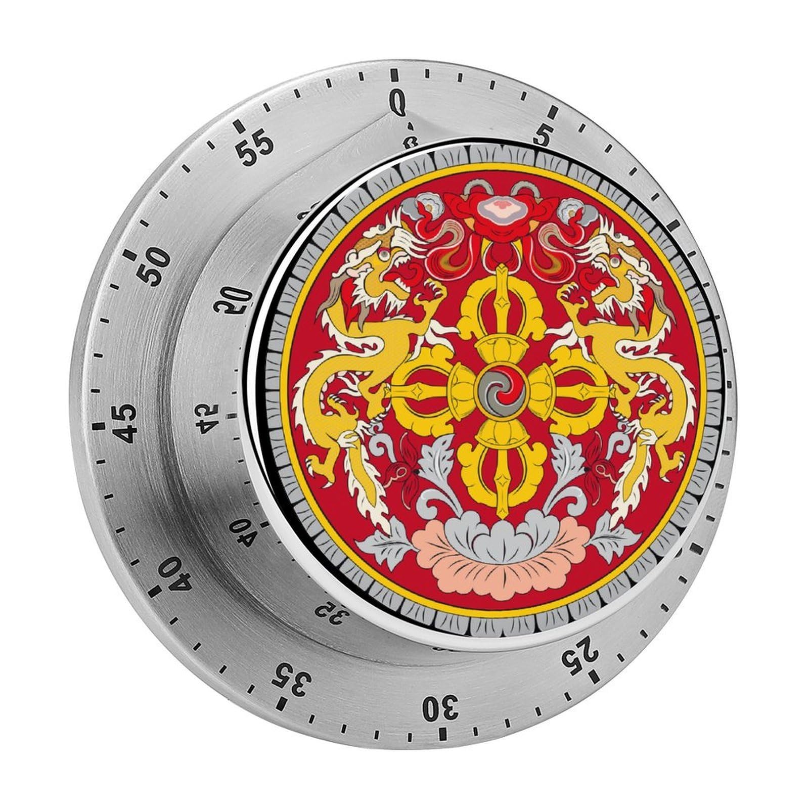 Emblem of Bhutan Mechanical Timer with Alarm for Kitchen Cooking Productivity Stainless Steel Timers