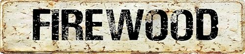FIREWOOD - Letrero de aluminio de aspecto antiguo vintage de 4 x 18 pulgadas.