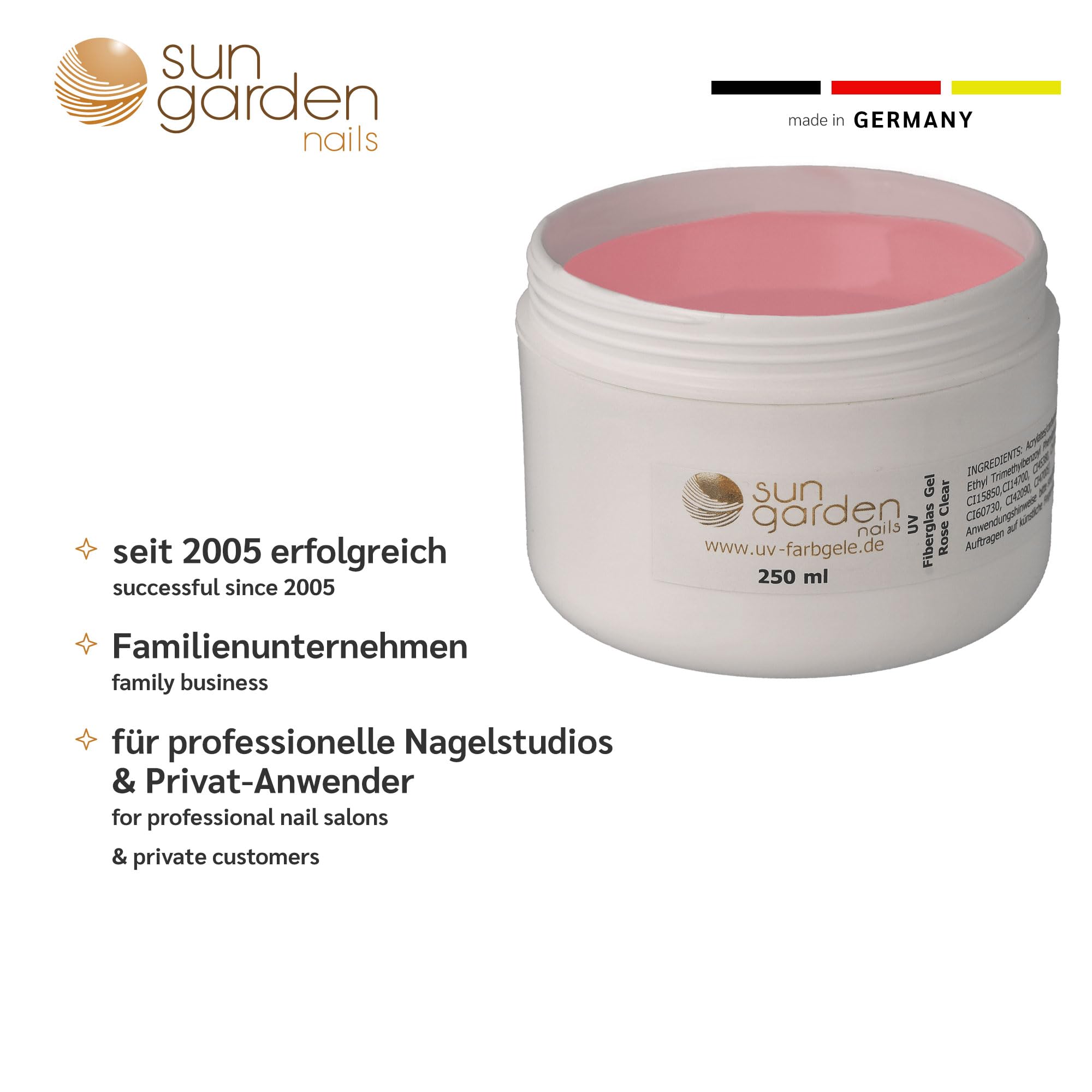 Gel in fibra di vetro UV rosa trasparente, 4 x 250 ml Premium Line – 1000 ml – gel per unghie – Top Coat – Gel per unghie – Gel per unghie – per pedicure – manicure