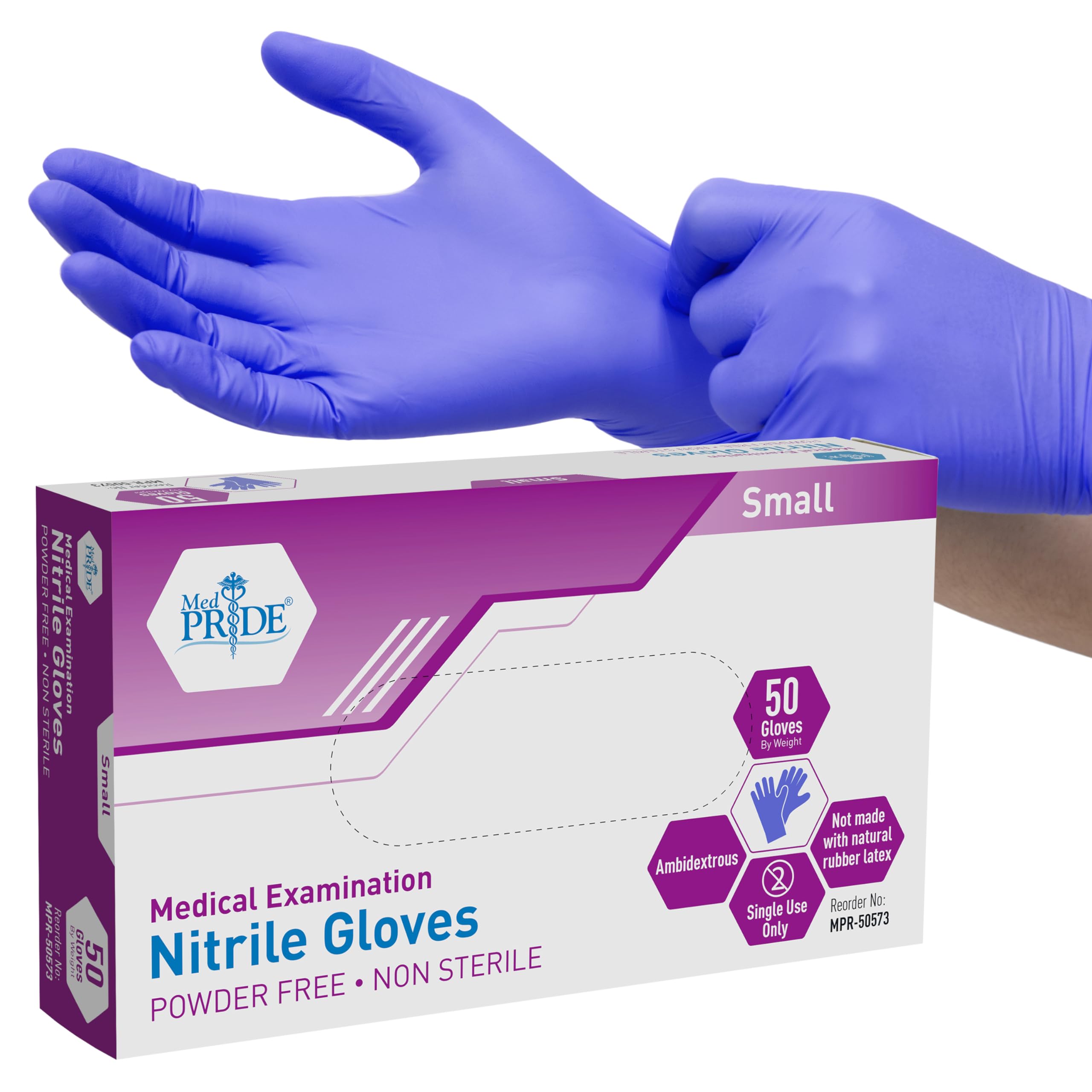 Nitrile Medical Exam Gloves Small [Box of 50]- Disposable Powder & Latex-Free Surgical Gloves For Doctors Nurses Hospital & Home Use