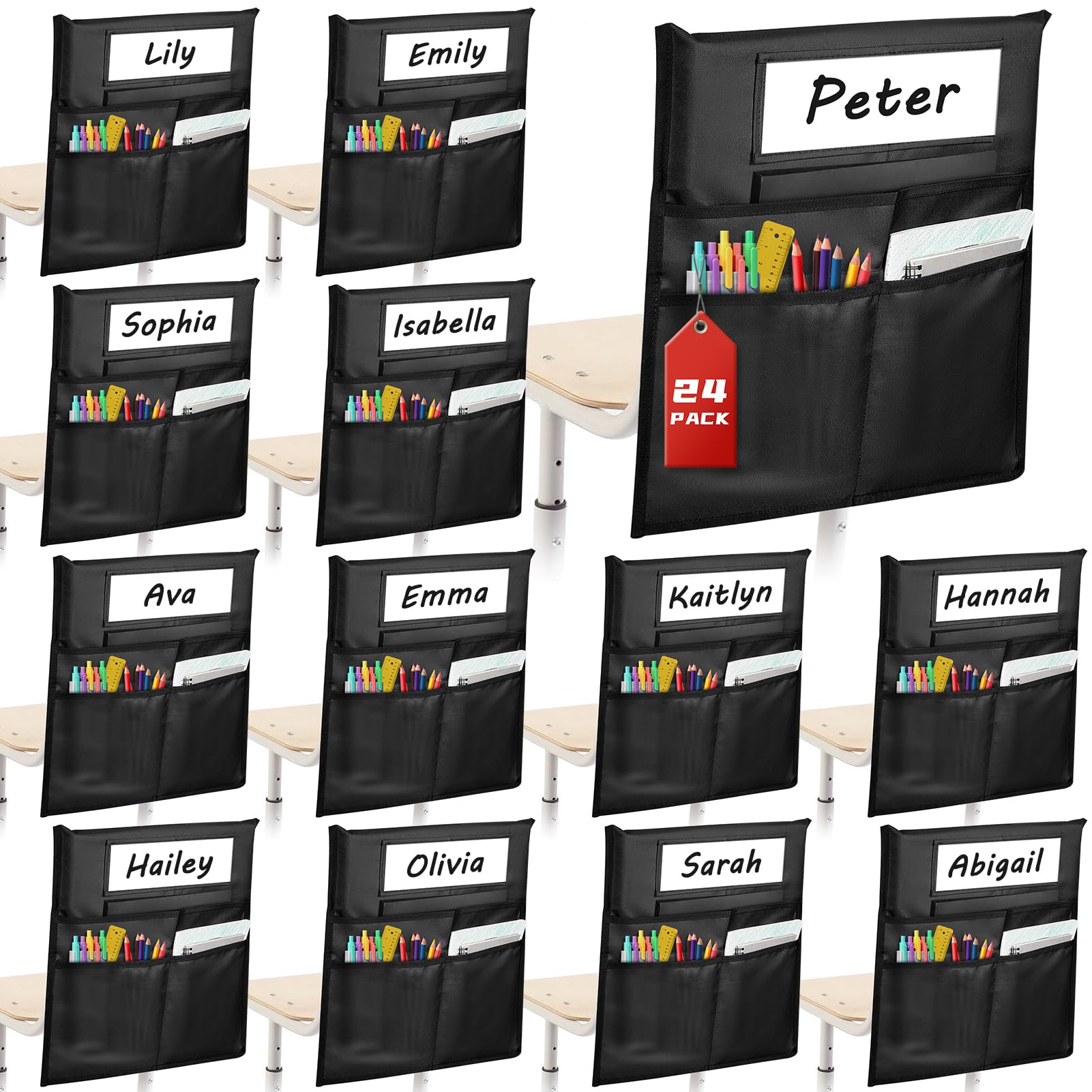 24 Pack Chair Pockets for Classrooms, 16