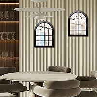 Vista 2 de ZEXUIRU 2 piezas de espejo de pared arqueado para ventana, espejo de acento rústico de granja, espejo de entrada con marco de madera para sala