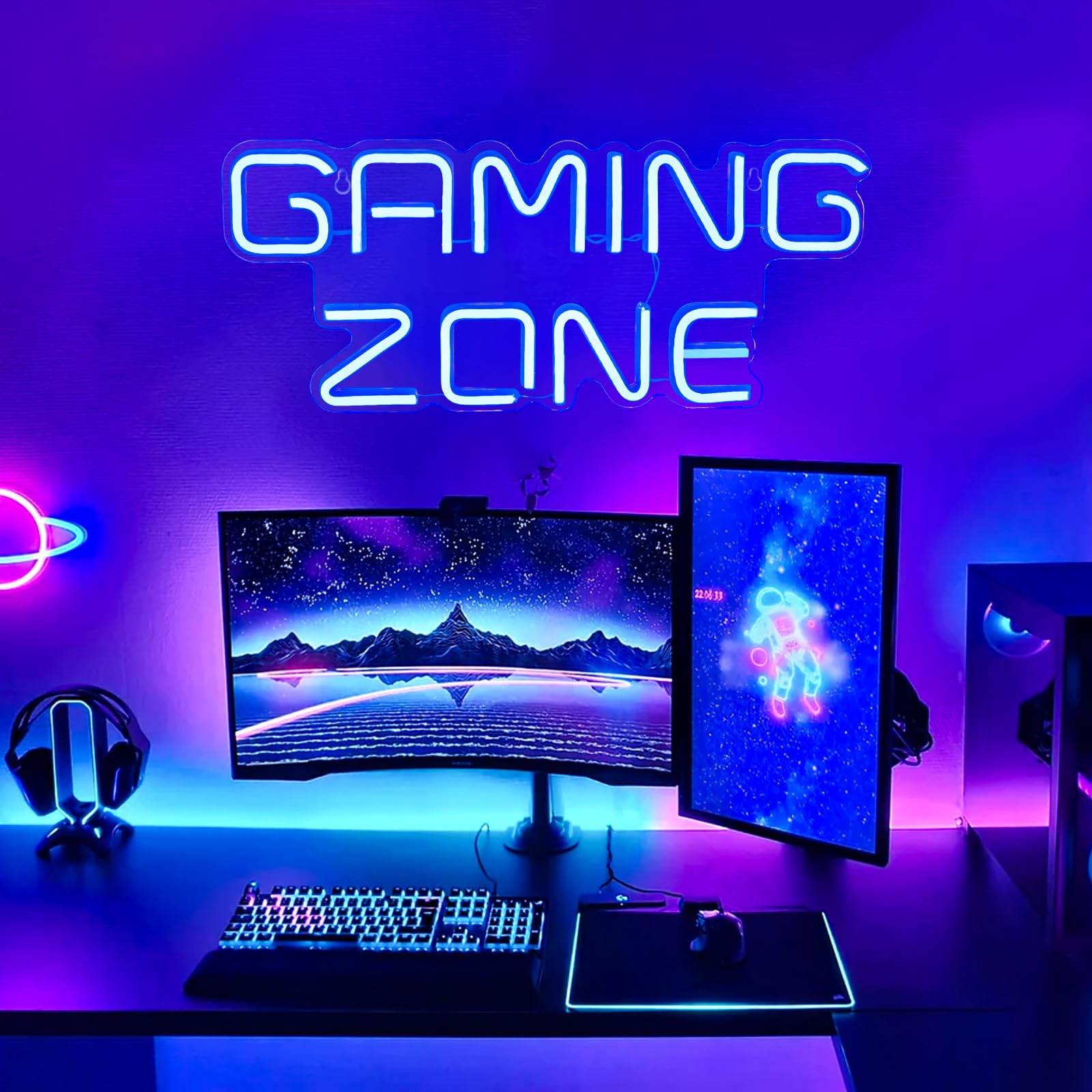 Neonlichtbord, 3 stuks, flits, wolken, planeet, neonbord, batterij, USB- lichtreclame, neonbord, licht voor slaapkamer, speelkamer, bar, feest, kinderkamer, gaming bord