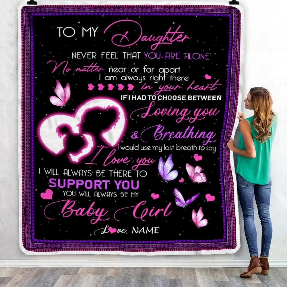 Personalized to My Daughter Blanket from Mom You Will Always Be Baby Girl Butterfly Birthday Christmas Customized Fleece (50 x 60 Inches - Youth Size) Multicolor 177, 50 in Size