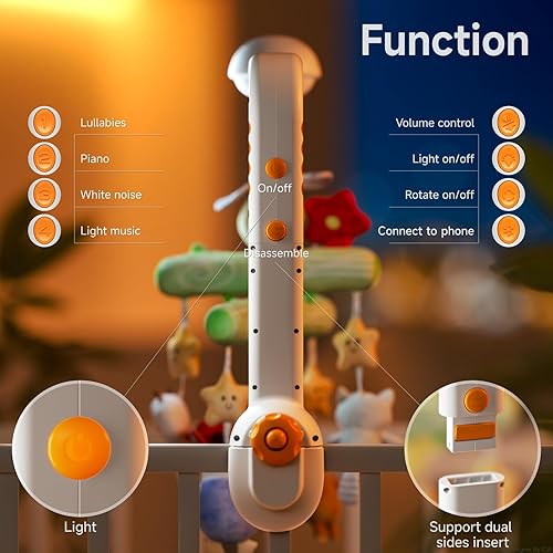 Miniatura 7 de TUMAMA - Móvil para cuna con música y luces, para bebé, lindo juguete para cuna colgante, control remoto para cuna, rotación, proyección de luz de