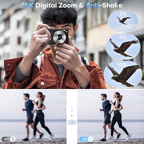 Vista 4 de Cámara digital, cámara de enfoque automático UHD 4K para vlogging con tarjeta de 32 GB, cámara digital de zoom digital de 48 MP 16X, cámara digital