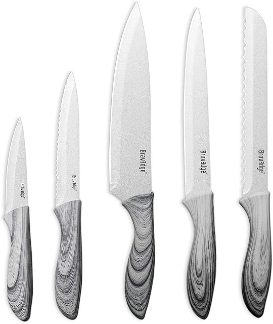 5 PCS Kitchen Knife Set, Professional Chef Knife Set with Sheaths and Gift Box - Includes Chef, Slicer, Bread, Utility, Paring Knife, High Carbon Stainless Steel Ultra Sharp Blad & Ergonomic Handle