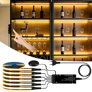 COB LED Strip,6 Rollen Cabinet Lights mit Berühren und Hand Sweep Dimmer Schalten,12V Schneidbar COB LED Streifen für Vitrinen,Weinschränke,Küchen und Regale(warmweiß,1M)