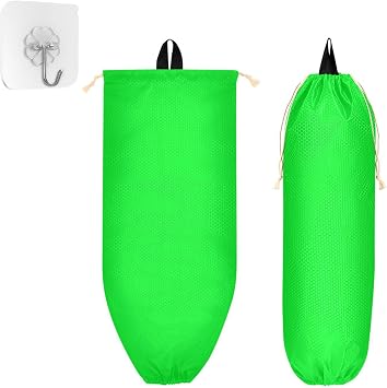 DOMIKING Neon Green Plastic Bag Holder Reusable Wall Mounted Grocery Bag Storage Holder with Sticky Hook for Plastic Bag 2Pcs
