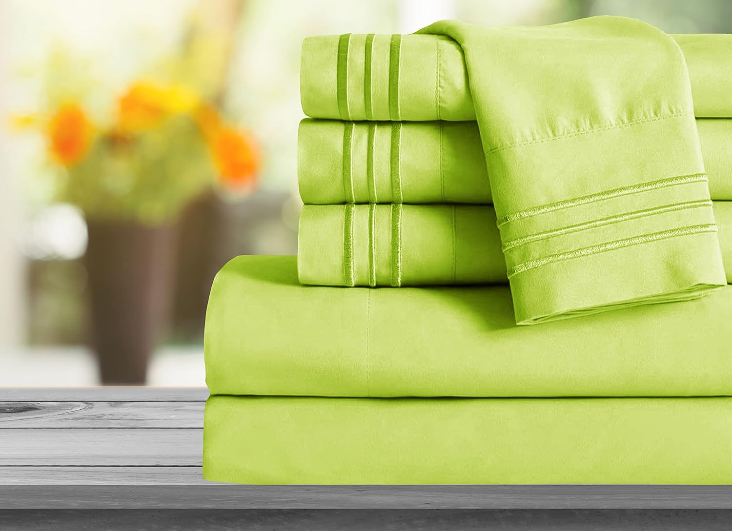 Mocassi Queen Sheet Set - Luxury Hotel 1800 Premier Bedding Sheets & Pillowcases - Ultra Soft Breathable & Cooling Bed Sheets - Deep Pocket - Wrinkle Resistant - 6 Piece Set - Queen, Lime