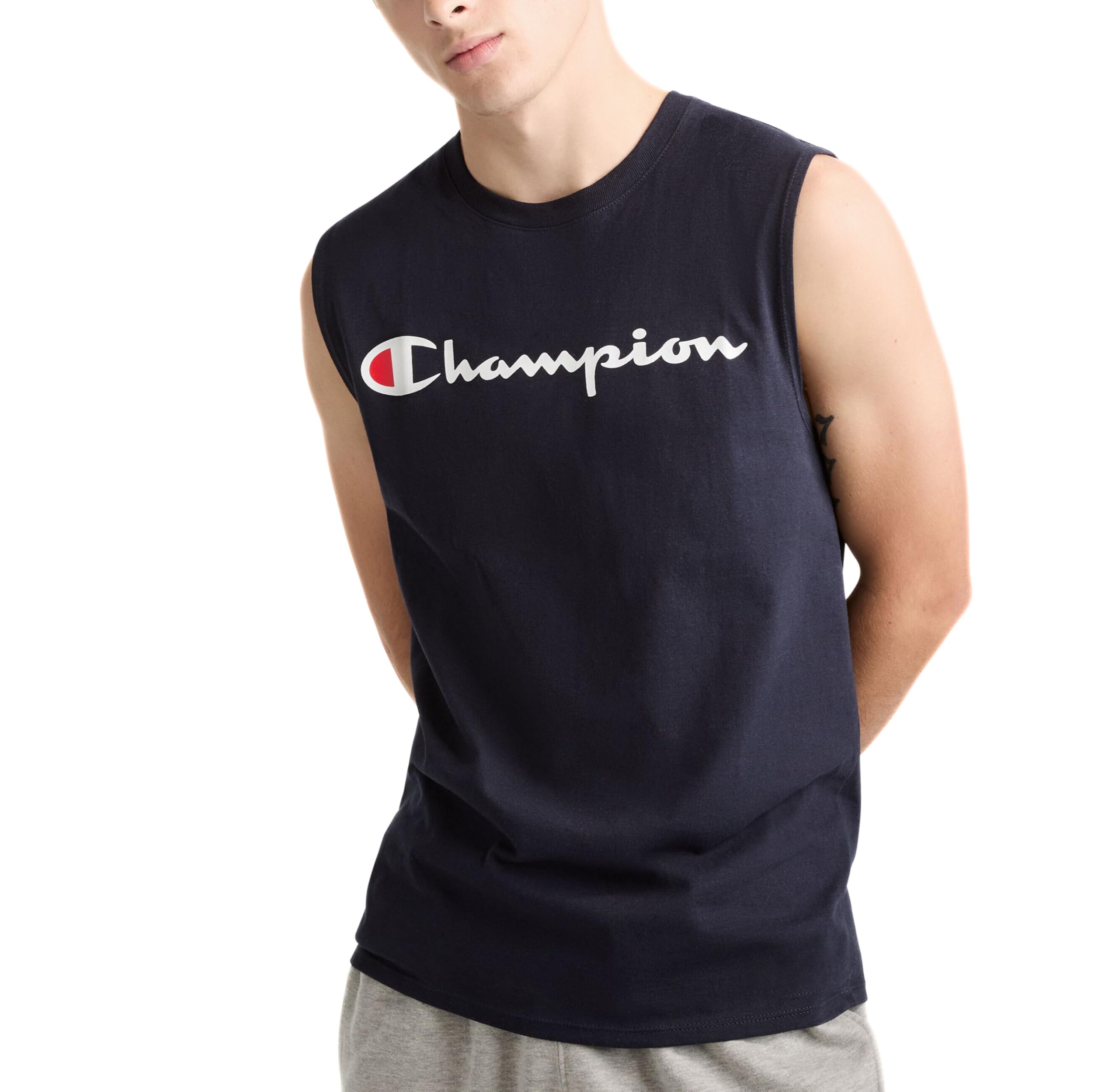 Champion Men's Graphic Jersey Muscle Shirt, Navy, XXL