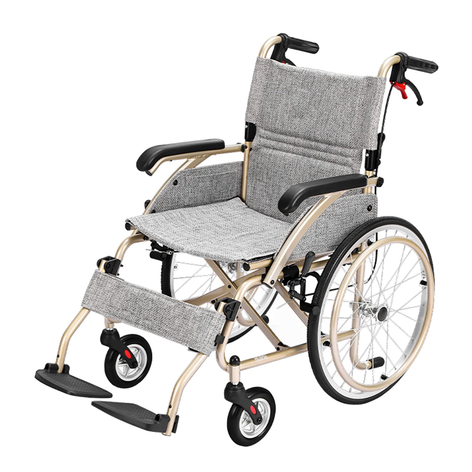 Silla de Ruedas Manual Ligera Portátil Propulsada Transit Travel Frenos de Mano Ruedas Antipinchazos/Color1