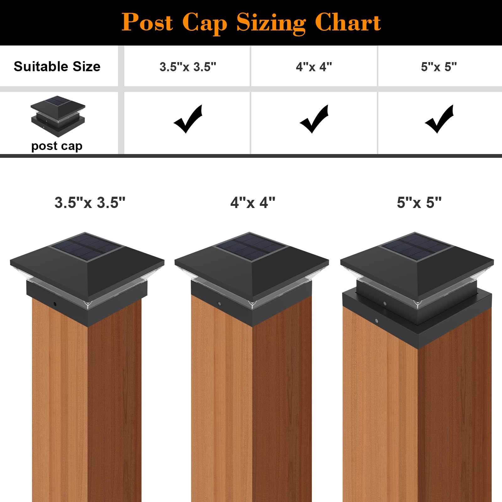 T-SUNUS 4 Pack Solar Post Lights Outdoor LED Warm/White Light Solar Modern Fence Deck Cap Lights IP65 Waterproof Auto On/Off Column Lamp Decoration for Garden Deck Patio (5 * 5in) - Image 2