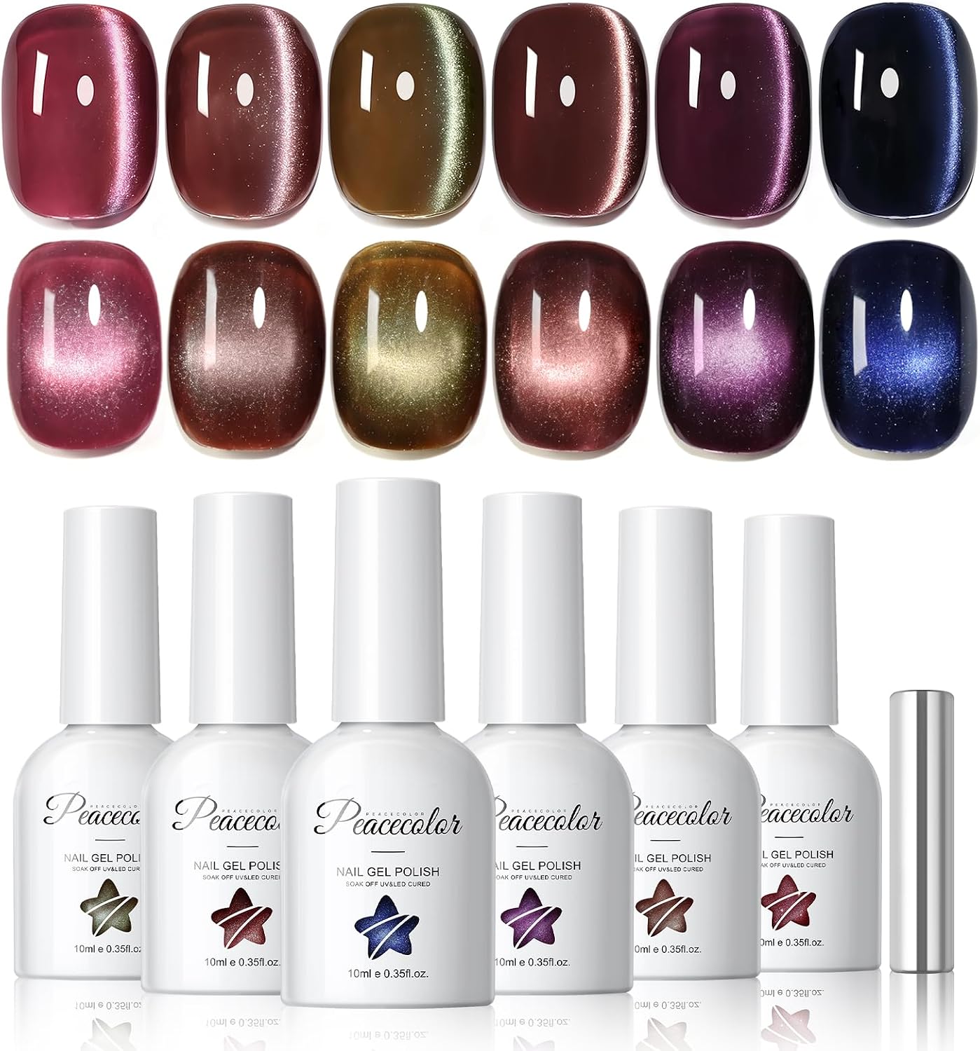 PEACECOLOR UV Lakier Cat Eye UV Żel 6 Kolorów Żelowy Lakier do Paznokci