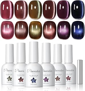 PEACECOLOR Glitter Cat Eye Gel Nail Polish Kit with Magnet, 10ml 6 Colors Brown Pink Blue Cateye Gel Polish Set with Magnet for Home Manicure