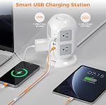TESSAN 10ft Barres d'alimentation de la tour à prise plate avec protecteur de surpression 8 Multi-sorties, 4 USB (1USB C), Fournitures de chambre pour les dortoirs, Gray