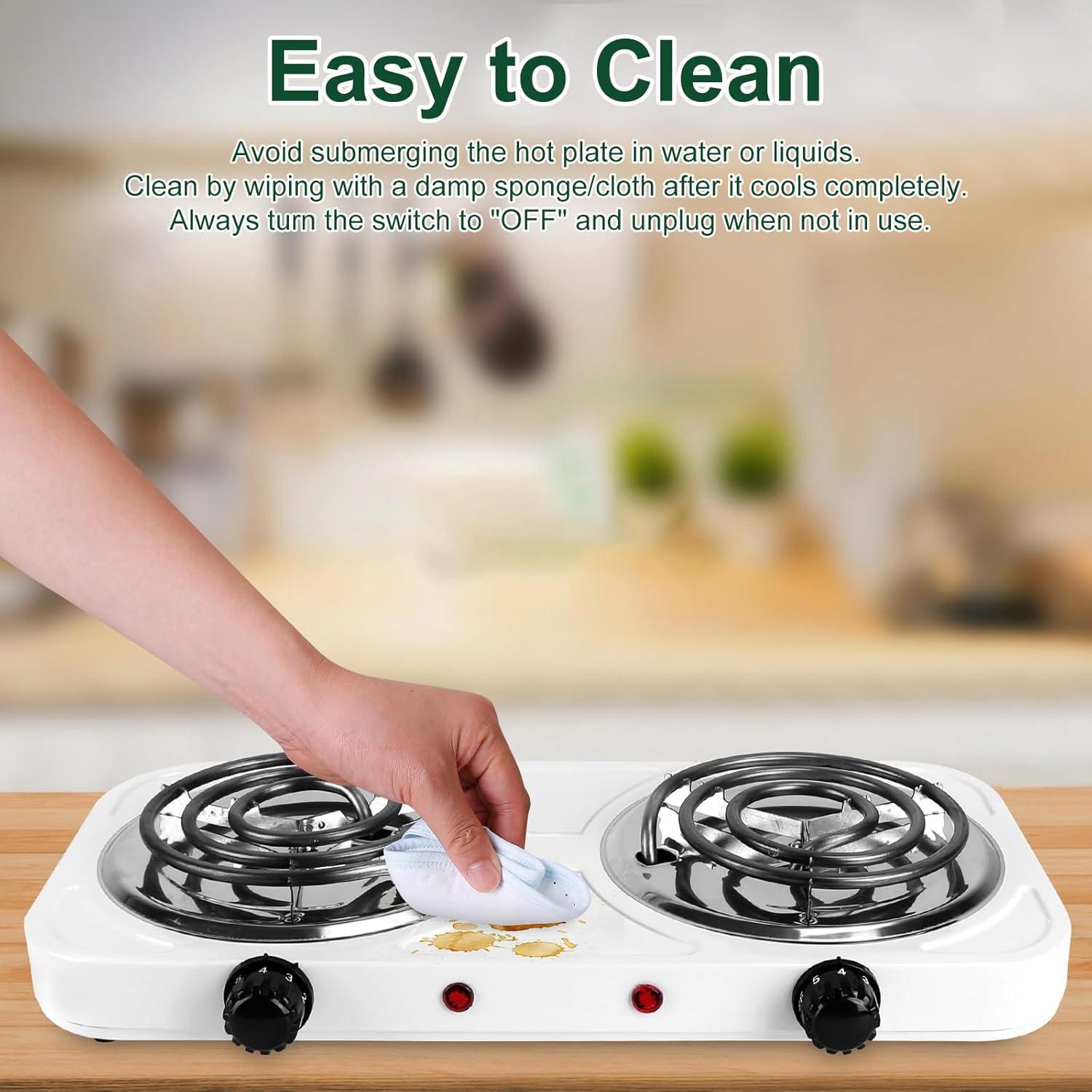 Double Burner Cooktop, 2000W Portable Electric Stove, 5 Level Temperature Control, Easy to Clean, Power Indicator Lights, Coil Hot Plate for Home Dorm Camping Cooking
