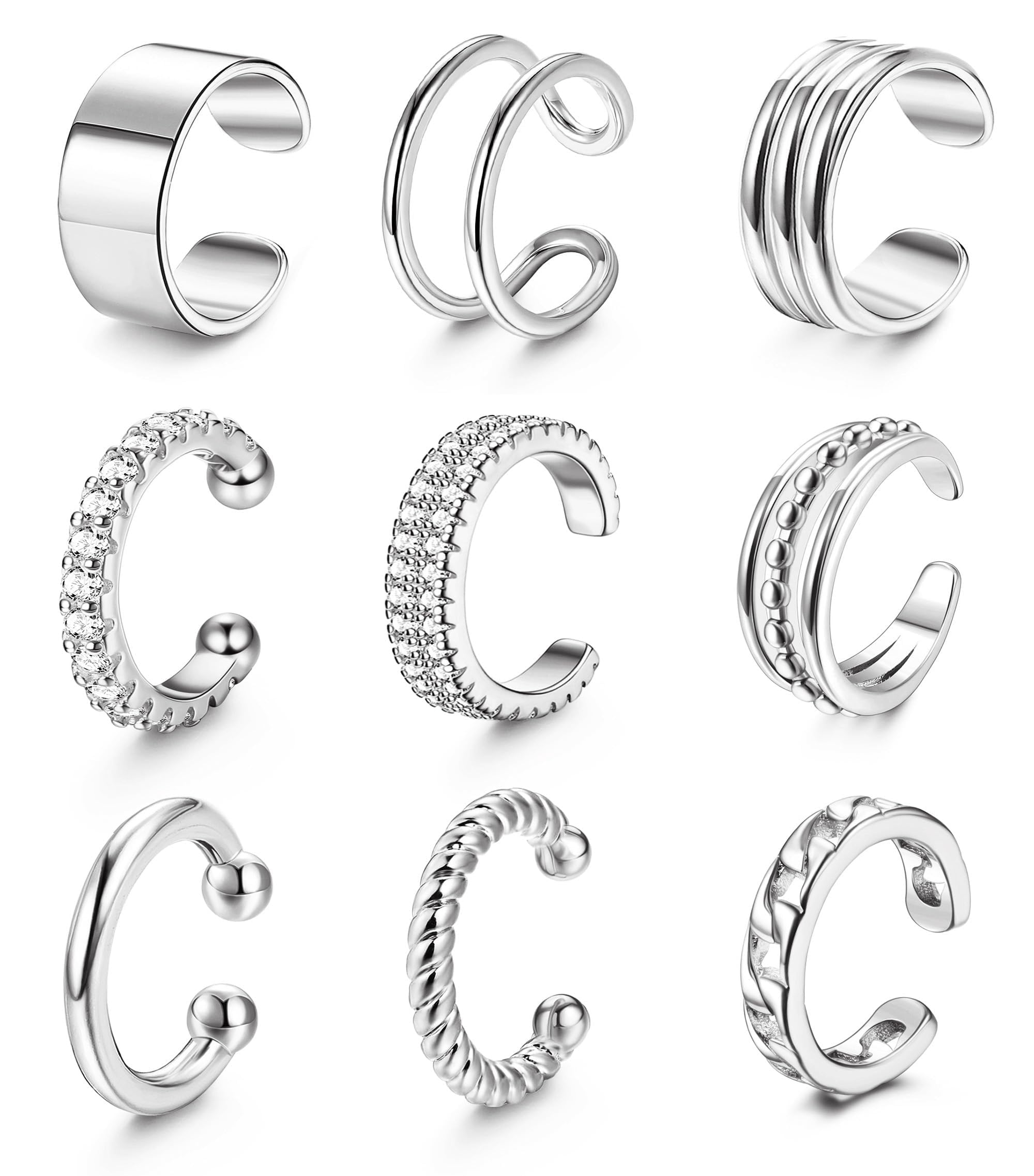 Diamday Set 18 Pezzi Orecchini A Polsino Finti, Non Forati, Regolabili E Ipoallergenici, Per Donne E Uomini - 3