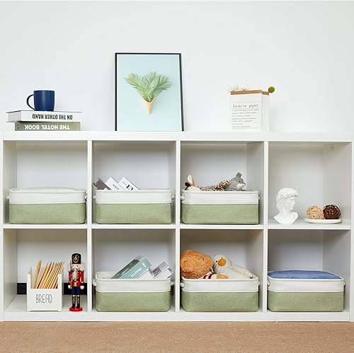 Vista 107 de Bidtakay Canastas pequeñas de almacenamiento de lona con asas [6 unidades] Contenedores de almacenamiento de tela azul marino de 11.8 x 7.8 x 5