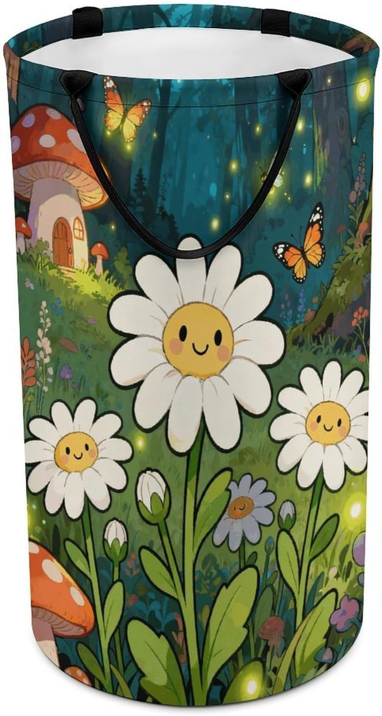 Forest Night Banquet Laundry Hamper with Handles Waterproof Collapsible Laundry Basket Large Lightweight Round Dirty Clothes Hamper for Home Dorm Bathroom Decor