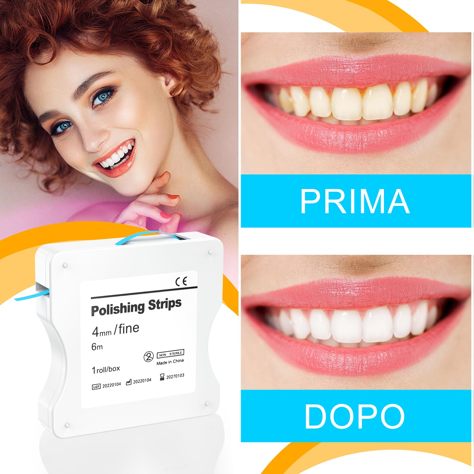 AISEELY Strisce Sbiancanti Denti, Sbiancante Denti di Strisce per Lucidatura Dentale, 1pcs 6m/Rotoli/Scatola di Carta Vetrata per Pulizia Denti, 4mm di Spessore Sbiancante Denti Professionale Kit