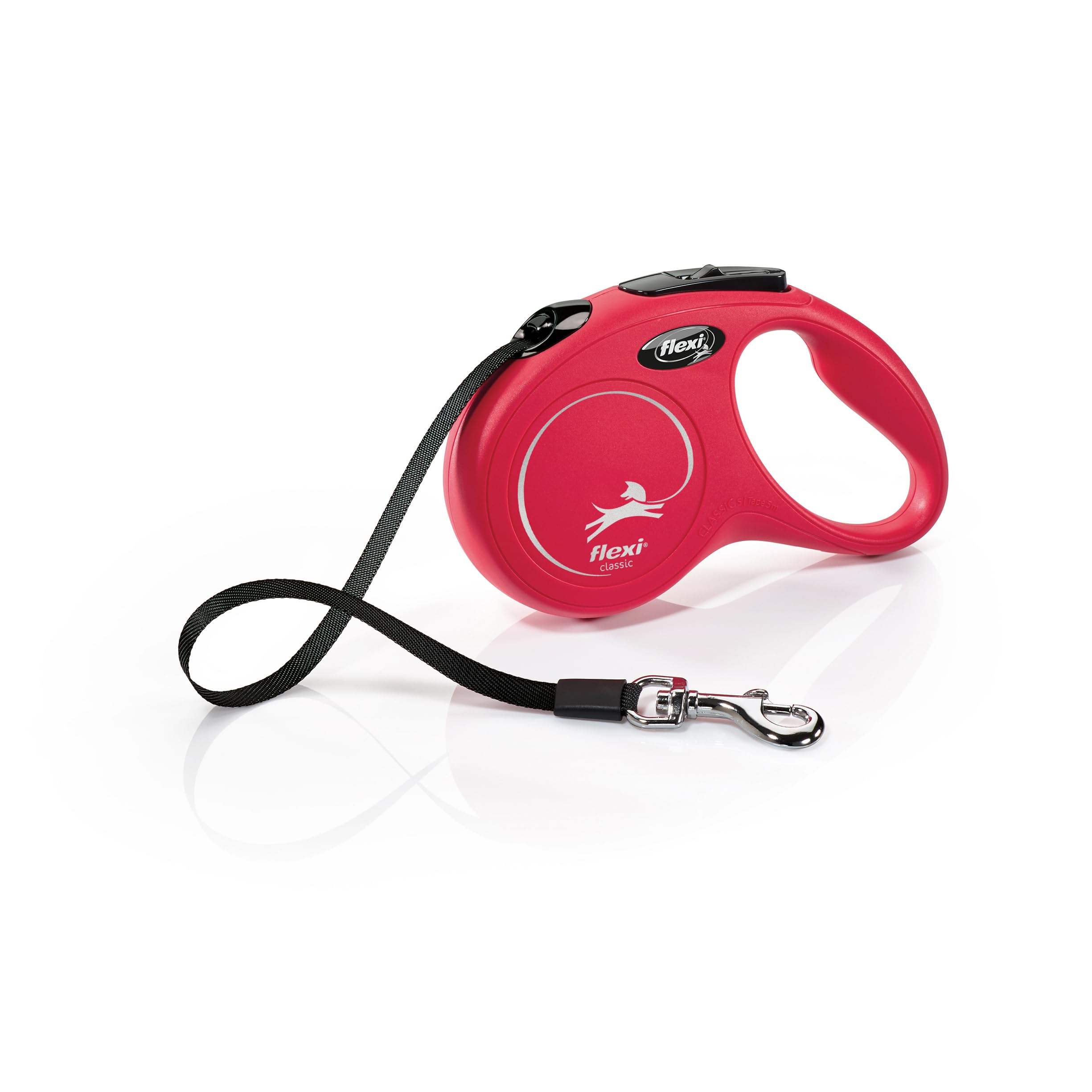 flexi® Classic S | 5 m retractable tape leash for small dogs up to 15 kg | Red | retractable dog lead | Weight: 200 g | Dimensions: 10 x 16.5 cm