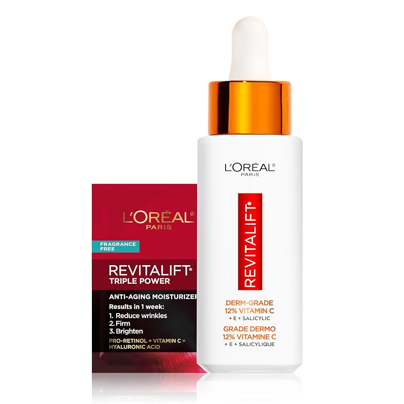 Sérum facial L'Oreal Paris Revitalift com vitamina C pura 12%, vitamina E e ácido salicílico, 30 mL, com amostra de hidratante