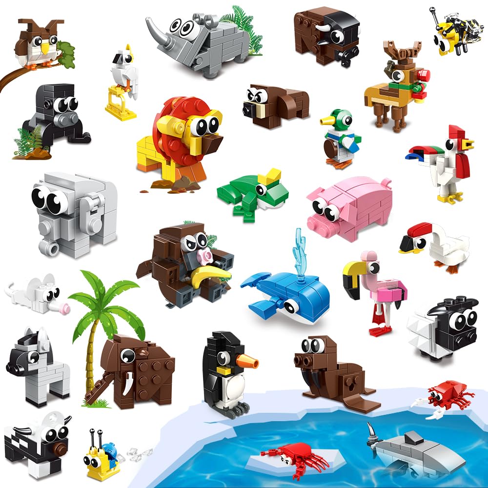 30 Packs Valentines Day Party Favors for Kids - 867PCS Animal Building Blocks Sets for Valentines Classroom Gifts Prizes Goodie Bag Fillers Valentines Gift Exchange for Kids Boys Girls 6+