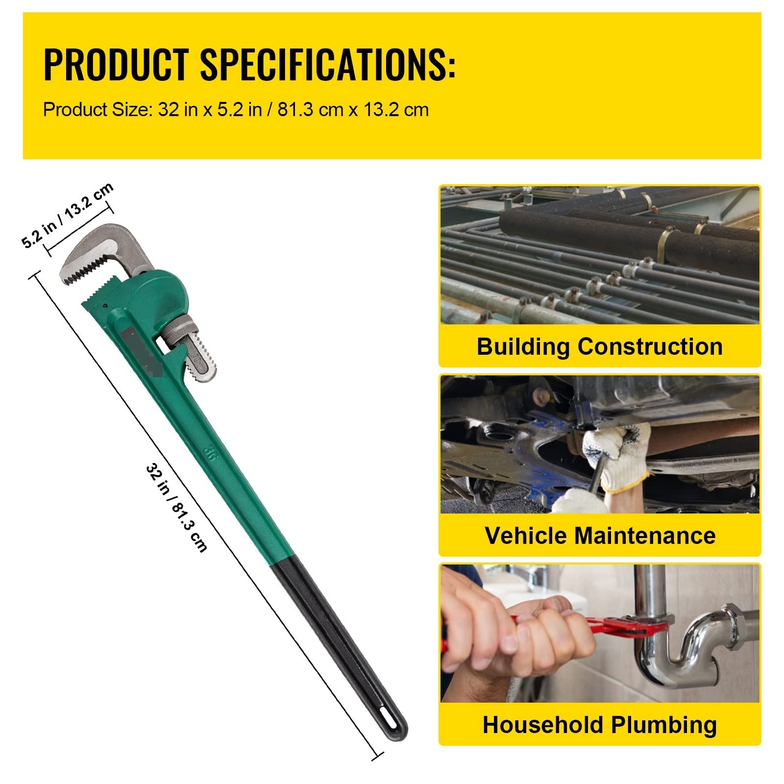Llave de Tubo Industrial, Llave Universal for el hogar, Herramienta de reparación de fontaneros multifunción de 36 Pulgadas y 48 Pulgadas, alicates de Llave Abierta Grande (Color : 36Inch)