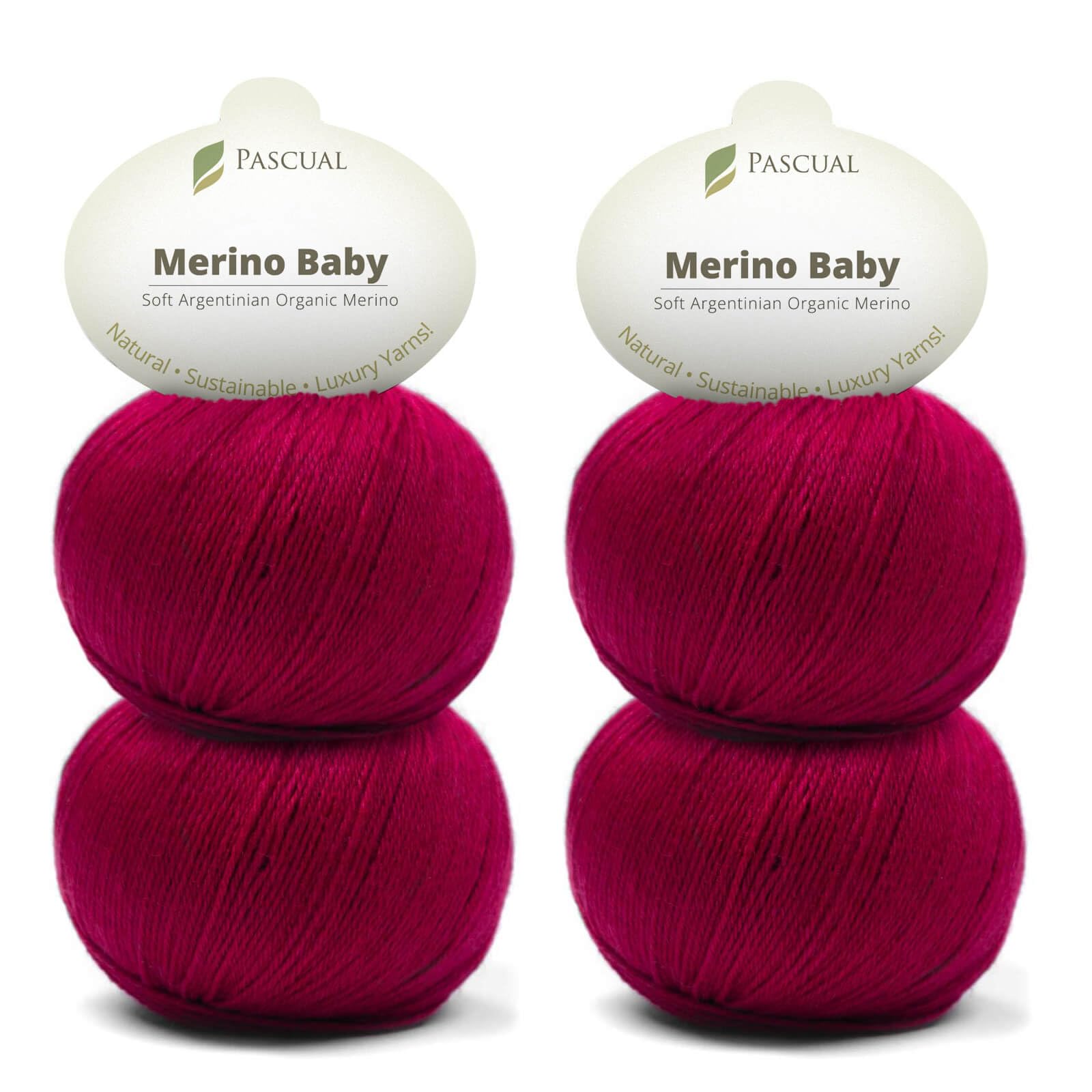 PASCUALI Lana merino per bambini, 100% lana vergine merino, lana merino per lavorare a maglia e all'uncinetto, set da 4 gomitoli da 200 g, colore: rosso lampone 327