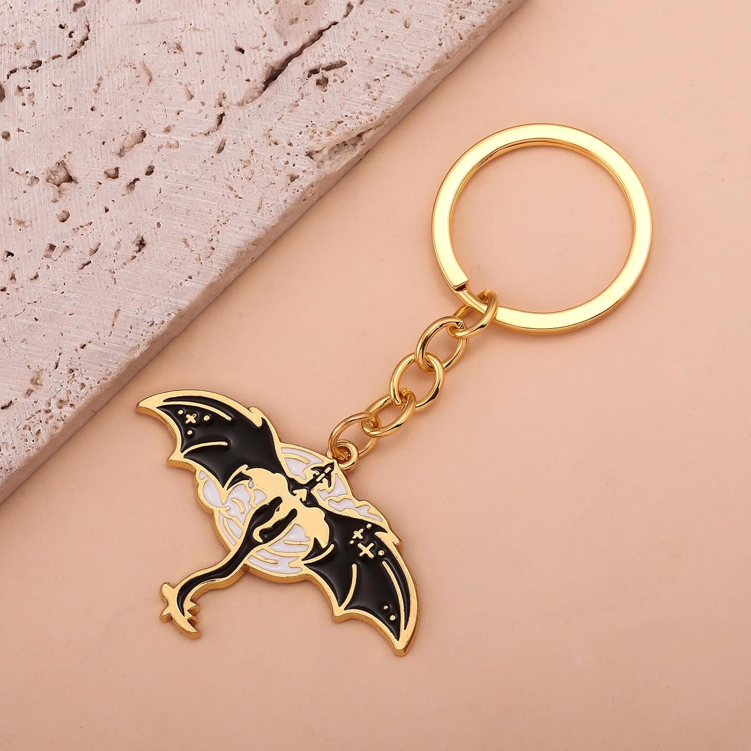 Black Dragon Keychain Inspired by Fourth Wing - Gold Gothic Book Charm