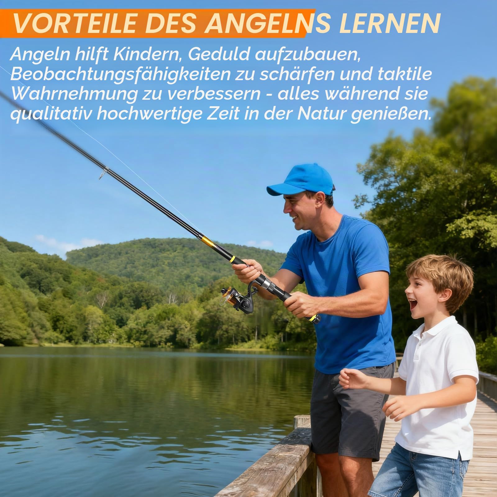 Angelset für Kinder, Angelrute Set Komplett mit 1.8m & 2.1m Kohlefaser Teleskop Angelrute, Angelrolle, Köder Set und Tragetasche, Kinder Angelset für Jungen und Mädchen von 3-10 Jahren
