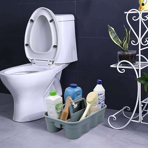 Miniatura 4 de Teyyvn Paquete de 4 organizadores de transporte, organizador de limpieza de plástico con asa, gris