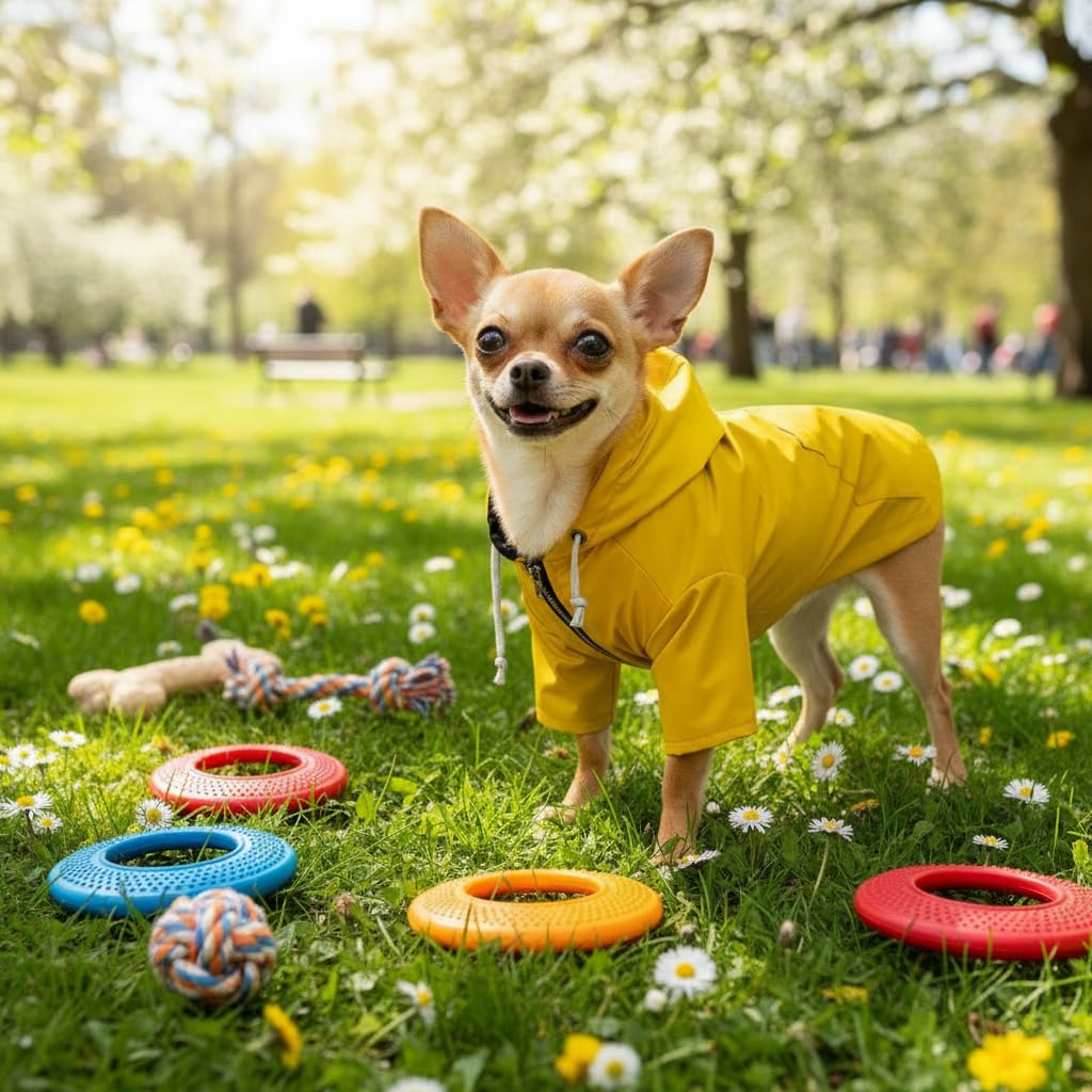 Morezi Imperméable pour Chien avec Fermeture à glissière, étanche à la Pluie et à l'eau, Cordon de Serrage réglable, Design de Poche, XS à XXL-Jaune-S