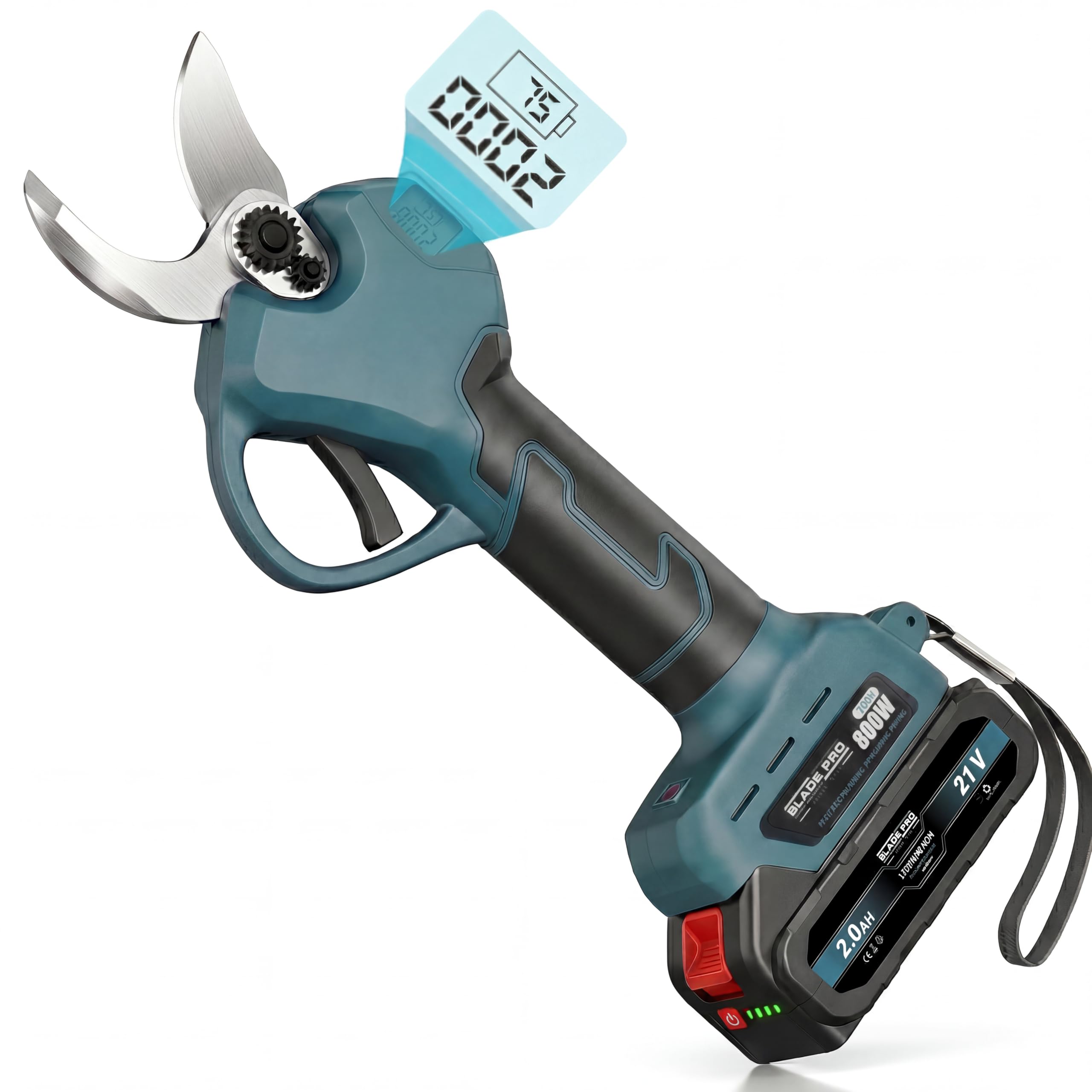 Bladepro Akku-Astschere 40 mm, elektrische Gartenschere kabellos – 800 W bürstenloser Motor, SK5-Stahlklinge – 2x 2,0 Ah Akkus, LED-Display, inkl. Koffer