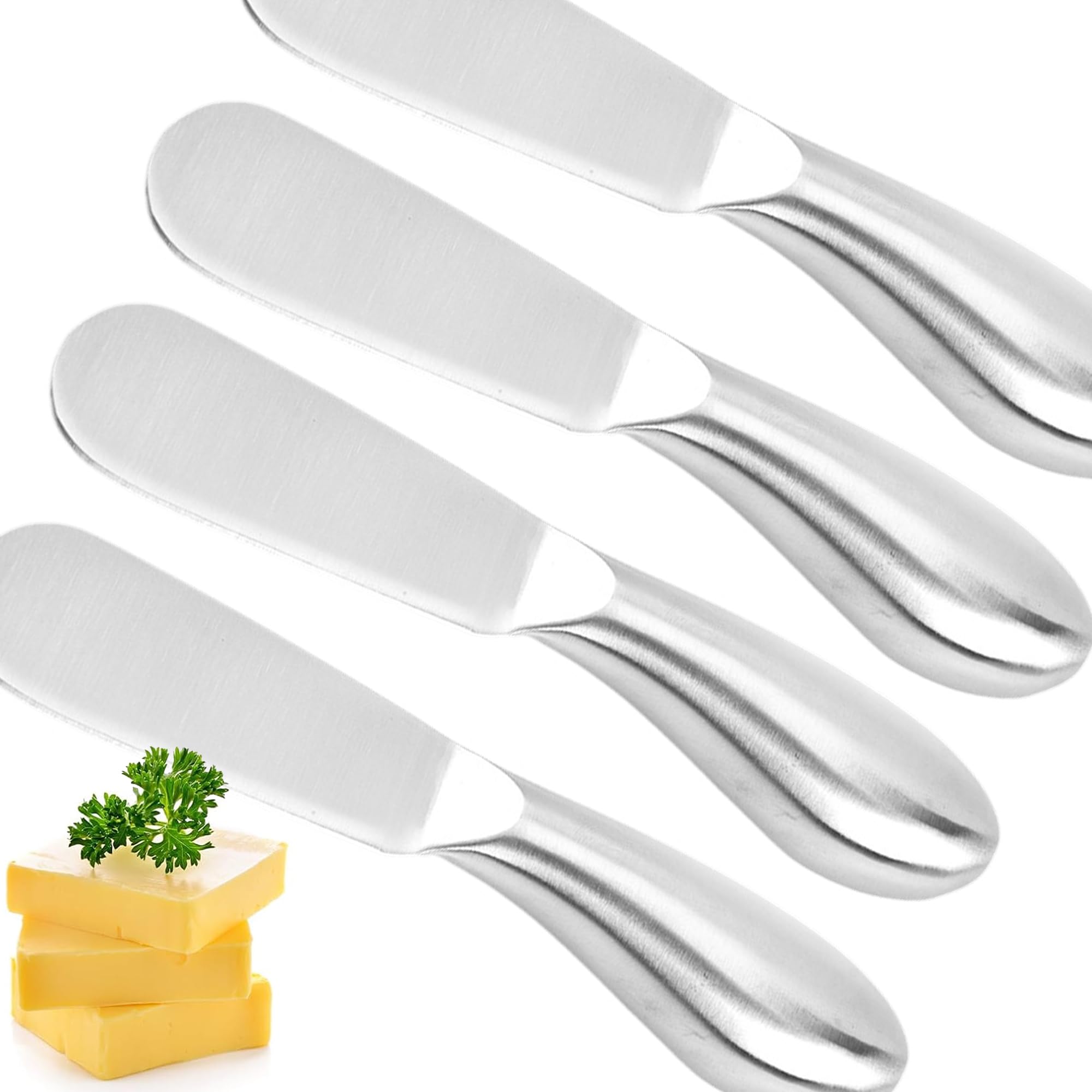 4 Piezas Acero Inoxidable Borde Recto Amplio Separador Mantequilla, Cuchillo Sándwich Crema de Queso Condimento Cuchillos Conjunto Herramientas Cocina, Mango de acero inoxidable