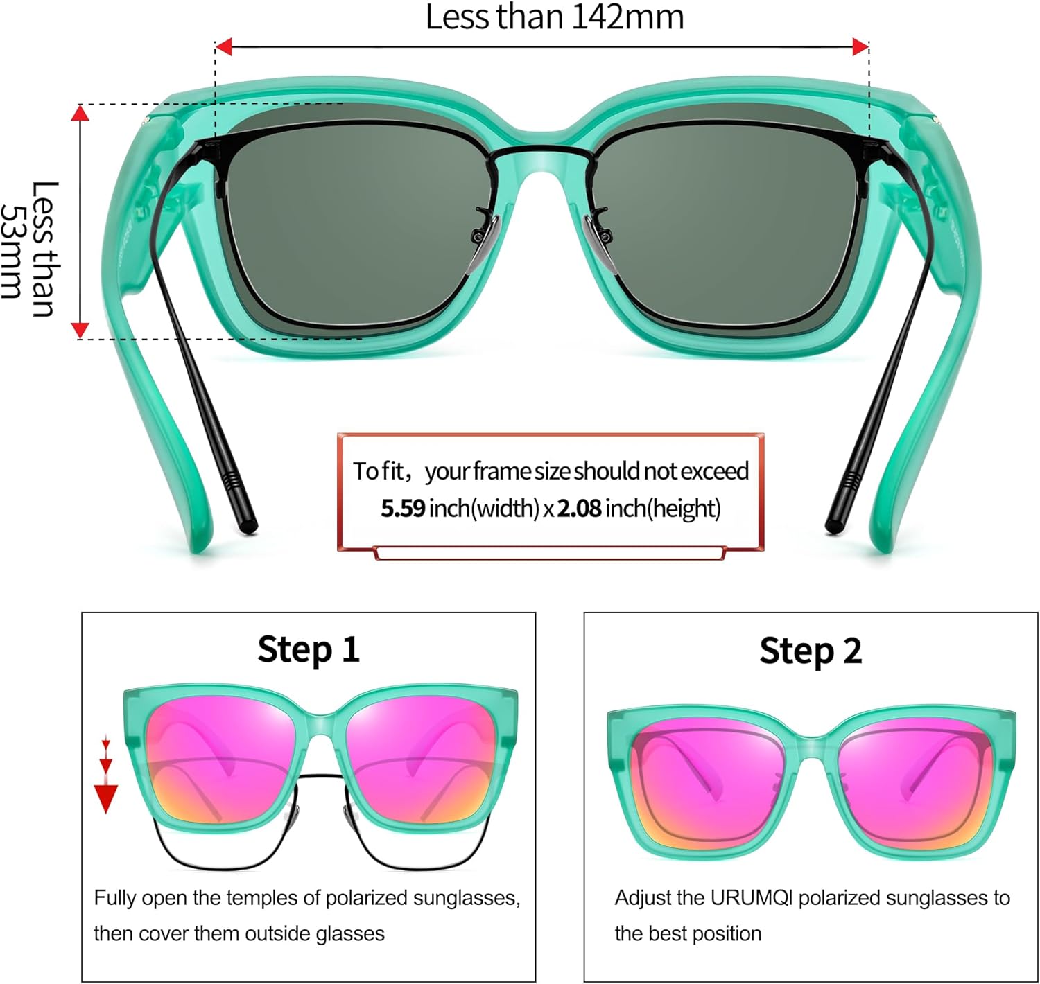 URUMQI Polarized Sunglasses Fit Over Glasses for Women, UV400 Protection Wrap-around Shades Trendy Oversized Square Lens - Image 4