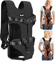 Lukovee Legs-Out Dog Backpack Carrier for Small Medium Dogs - Breathable Hands-Free Front Chest Pack for Hiking Cycling (Medium)