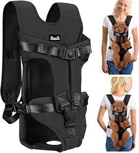 SlowTon Pet Sac à dos pour petits chiens moyens, jambes dehors & Sac de chiot pour chien facile à remplir jusqu'à 35lbs, Sac à dos réglable pour le transport de bagages avant pour le camping de randonnée (B,S)